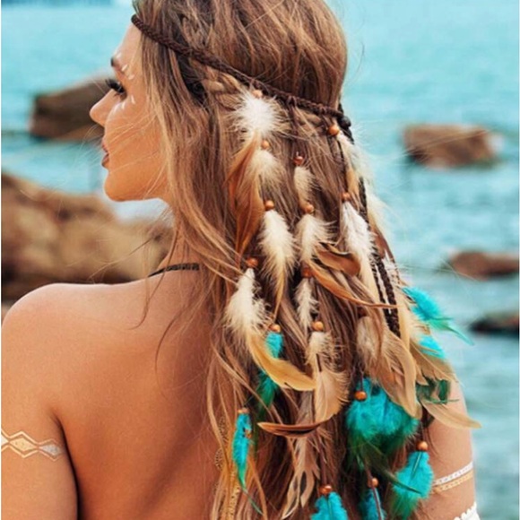 1pc Bohemian Style Colorful Feather Headband, Handmade Feather Hair Access. - Picture 2 of 3
